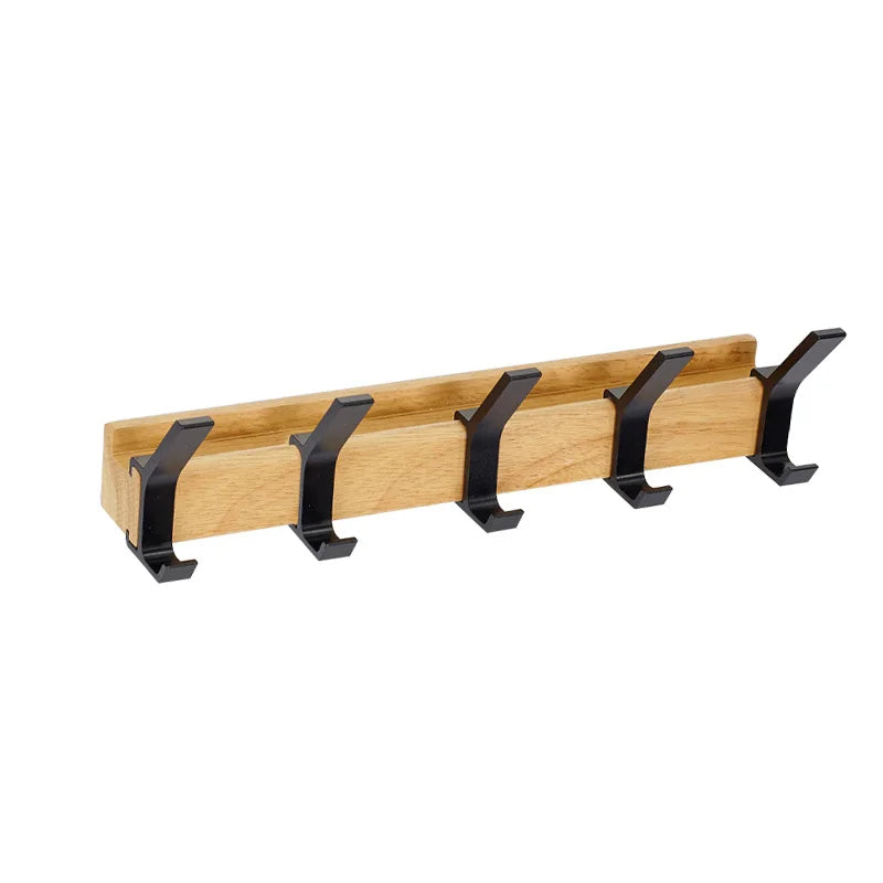 Wall-Mounted Coat Rack | Adjustable Double Hooks in Rubberwood & Aluminium