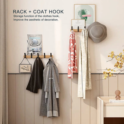Wall-Mounted Coat Rack | Adjustable Double Hooks in Rubberwood & Aluminium