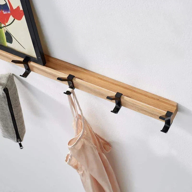 Wall-Mounted Coat Rack | Adjustable Double Hooks in Rubberwood & Aluminium