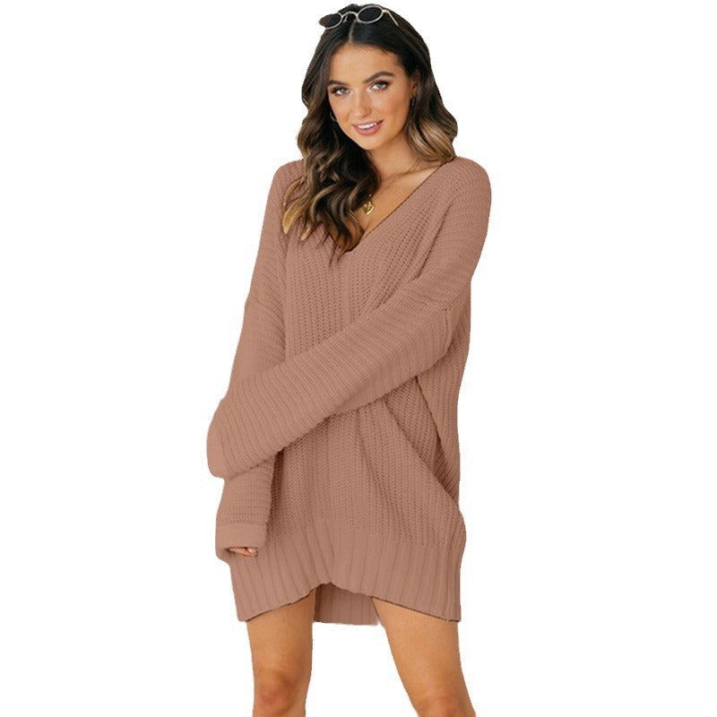 Women's Oversized Sweater Dress | Chunky Knit, Deep V-Neck, Long Sleeves, Tunic Length | 4 Colours, S to 3XL