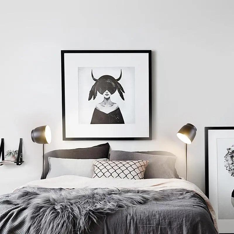 Plug-In Wall Sconce | Metal Bell Shade on a Natural Wood Base | No Hardwiring, White, Black or Gray