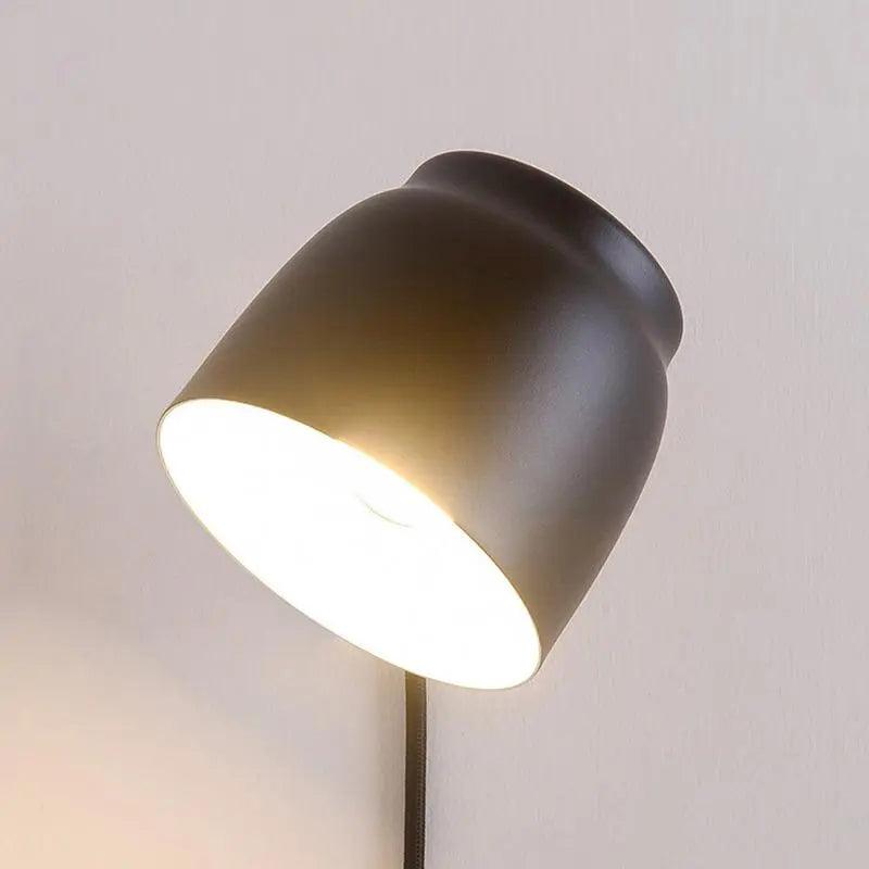 Plug-In Wall Sconce | Metal Bell Shade on a Natural Wood Base | No Hardwiring, White, Black or Gray