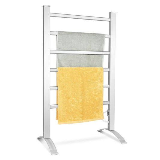 Heated Towel Rack | Freestanding or Wall-Mount Aluminum Warmer, 100W | Holds 6 Towels, 113 to 122°F