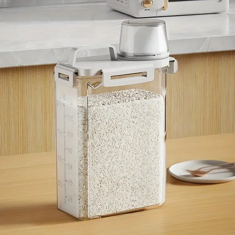 Airtight Grain Storage Container | 2.5L Food-Grade Plastic with Measuring Cup & Spout