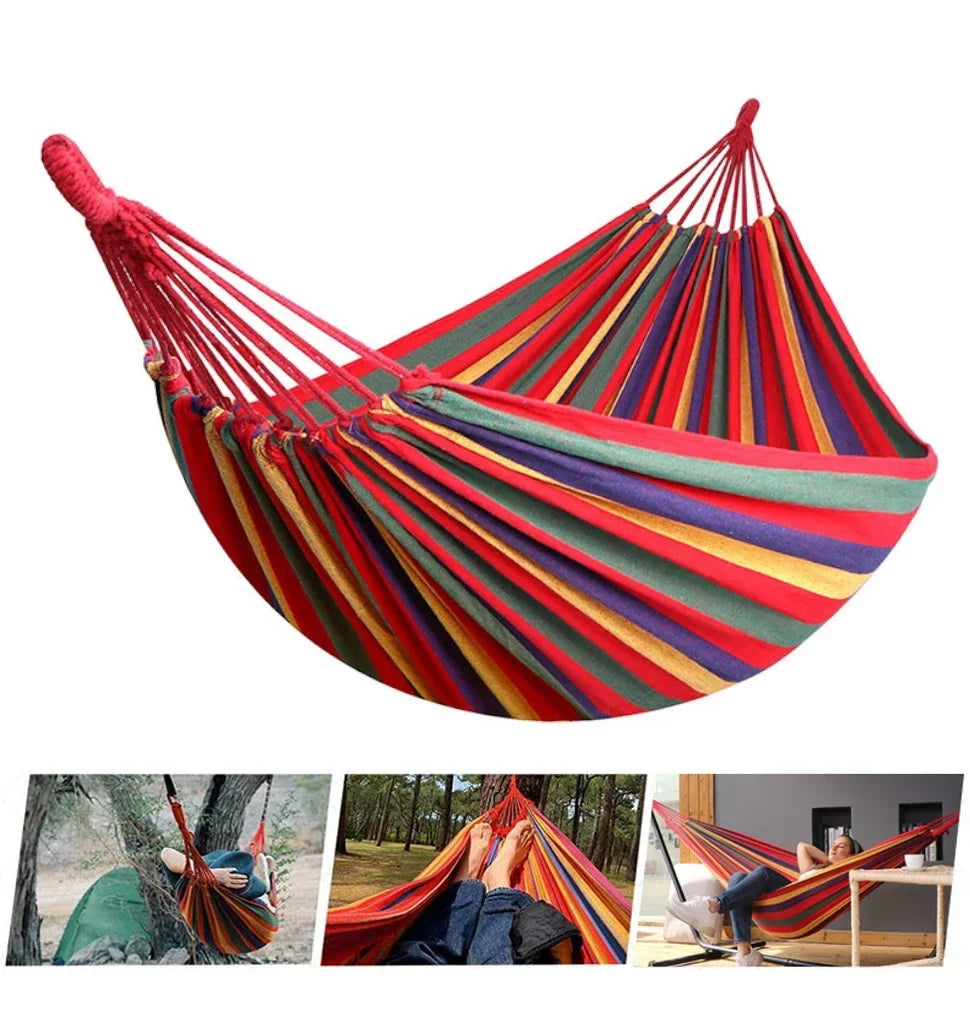 Canvas Hammock | Double Size Striped Cotton Fabric – Indoor & Outdoor Use