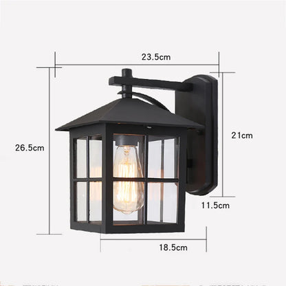 Outdoor Wall Lamp | Vintage Black Metal Lantern Sconce with Clear Glass Panels