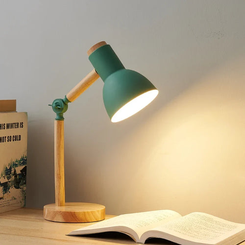 Nordic Desk Lamp | Adjustable Rubberwood Base with Metal Shade