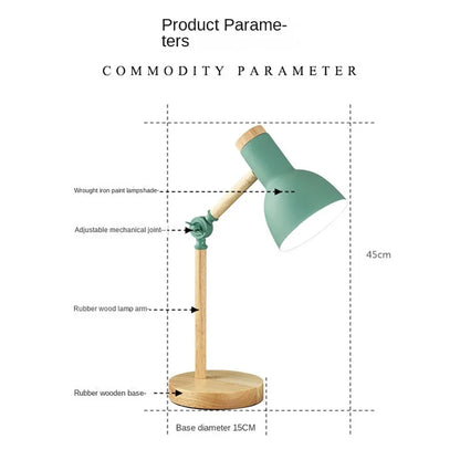 Nordic Desk Lamp | Adjustable Rubberwood Base with Metal Shade