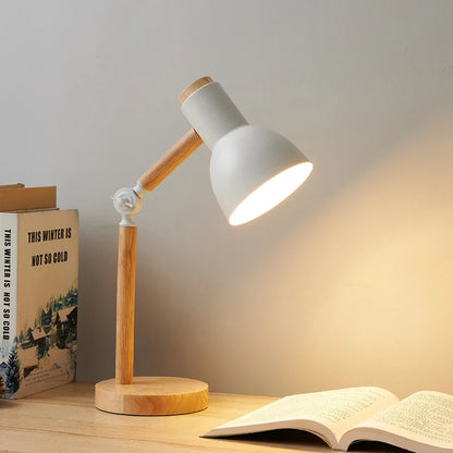 Nordic Desk Lamp | Adjustable Rubberwood Base with Metal Shade