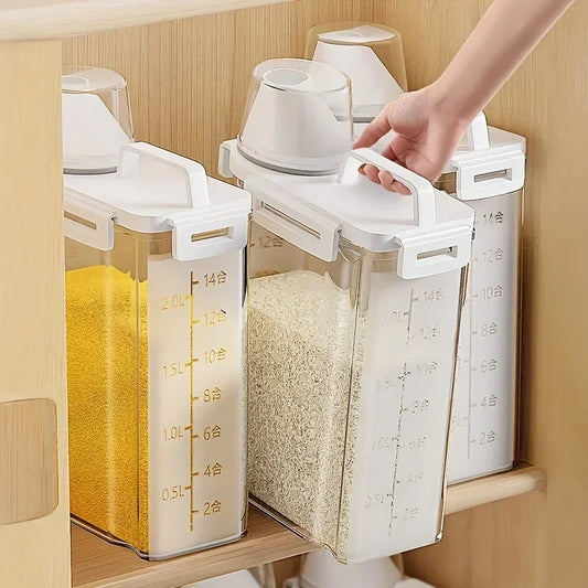 Airtight Grain Storage Container | 2.5L Food-Grade Plastic with Measuring Cup & Spout