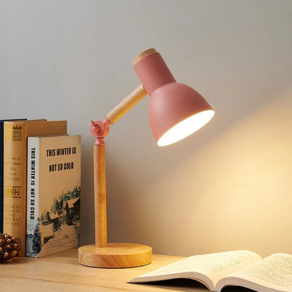 Nordic Desk Lamp | Adjustable Rubberwood Base with Metal Shade