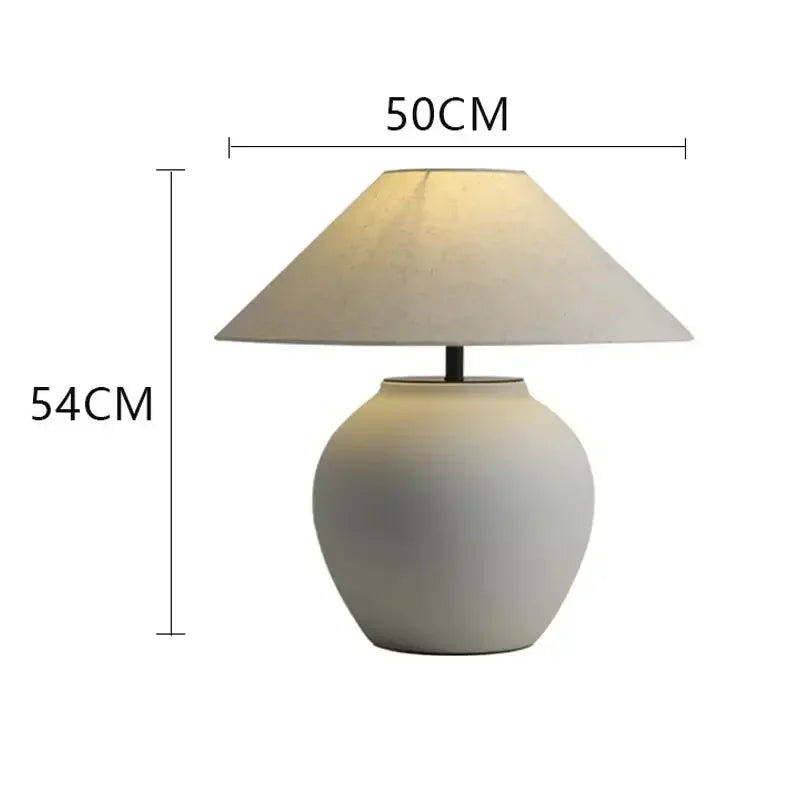 Ceramic Table Lamp | Textured Wabi-Sabi Jar Base, Wide Fabric Shade | Small or Large, Black or White Bedside Lamp