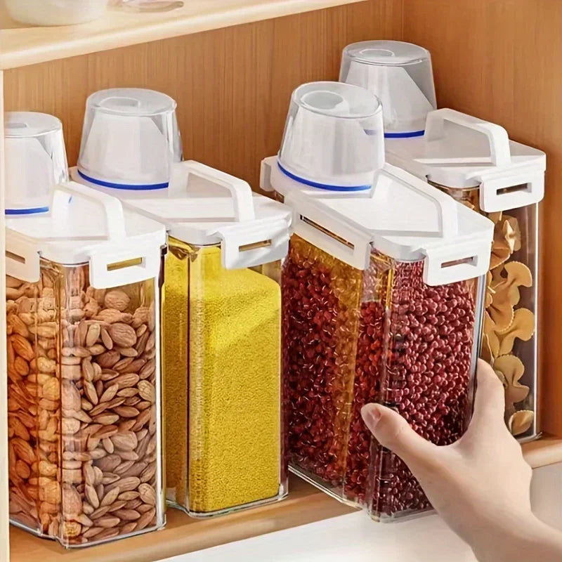 Airtight Grain Storage Container | 2.5L Food-Grade Plastic with Measuring Cup & Spout