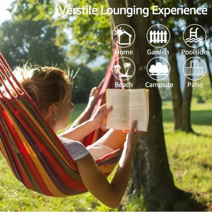 Canvas Hammock | Double Size Striped Cotton Fabric – Indoor & Outdoor Use