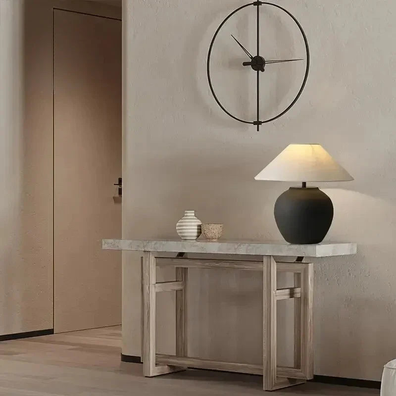Ceramic Table Lamp | Textured Wabi-Sabi Jar Base, Wide Fabric Shade | Small or Large, Black or White Bedside Lamp