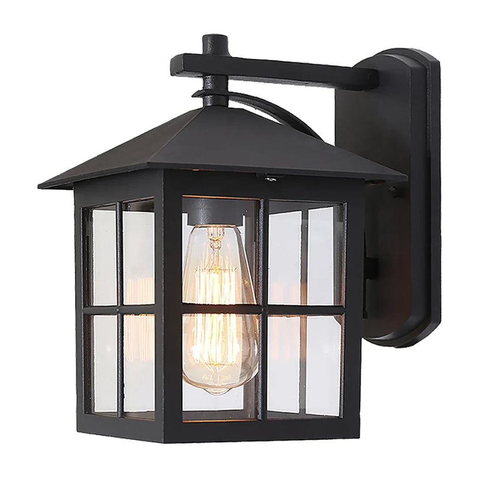 Outdoor Wall Lamp | Vintage Black Metal Lantern Sconce with Clear Glass Panels