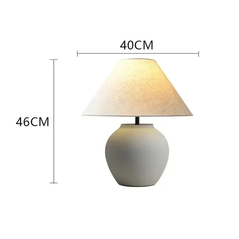Ceramic Table Lamp | Textured Wabi-Sabi Jar Base, Wide Fabric Shade | Small or Large, Black or White Bedside Lamp