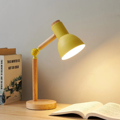 Nordic Desk Lamp | Adjustable Rubberwood Base with Metal Shade
