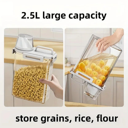 Airtight Grain Storage Container | 2.5L Food-Grade Plastic with Measuring Cup & Spout