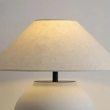 Ceramic Table Lamp | Textured Wabi-Sabi Jar Base, Wide Fabric Shade | Small or Large, Black or White Bedside Lamp