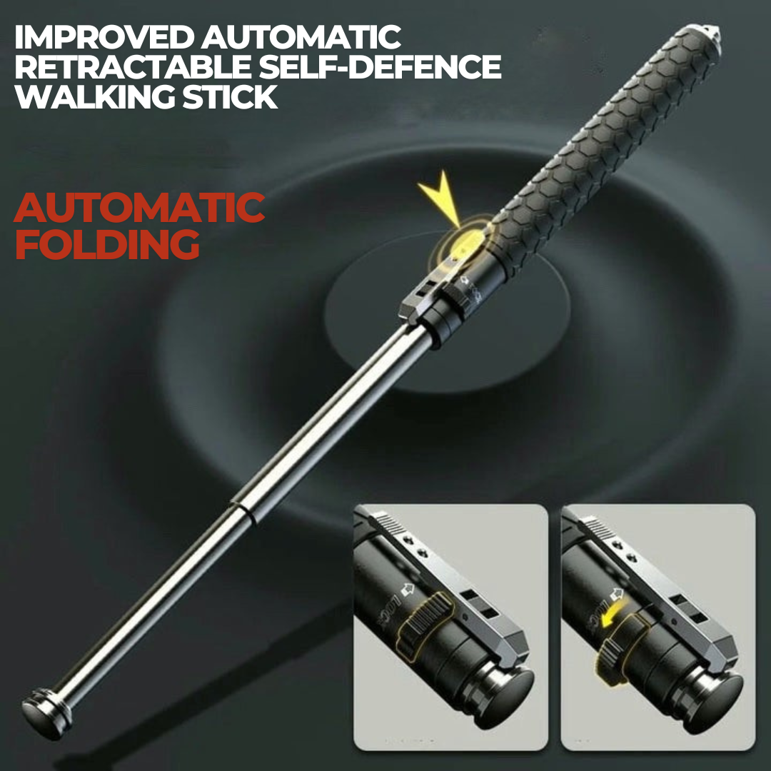 Automatic Self Defense Walking Stick | Alloy Steel, Anti-Slip Grip, Telescopic Design