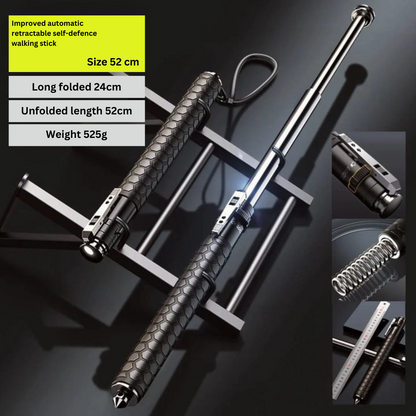 Automatic Self Defense Walking Stick | Alloy Steel, Anti-Slip Grip, Telescopic Design