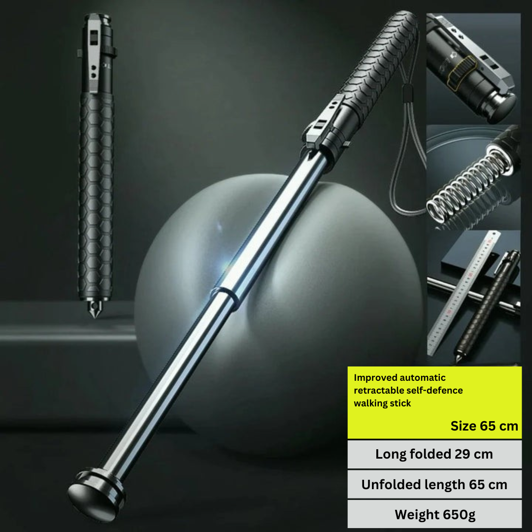 Automatic Self Defense Walking Stick | Alloy Steel, Anti-Slip Grip, Telescopic Design
