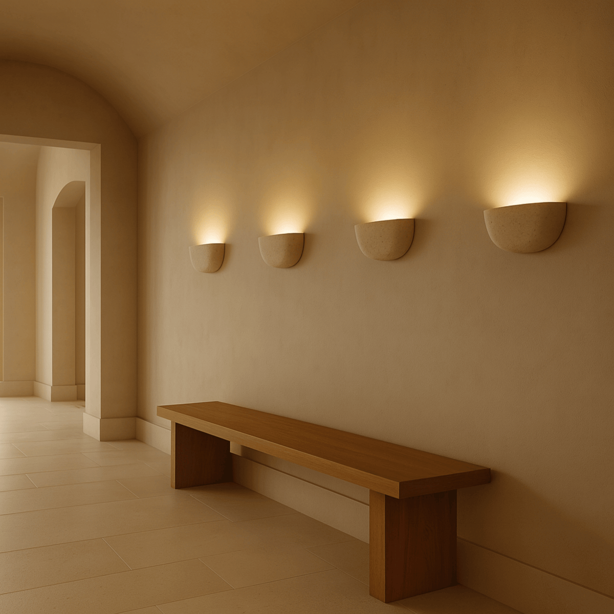 Travertine Stone Wall Sconce | Half-Bowl Uplight, G9 LED Bulb Included | 7.9 in Wabi-Sabi Wall Washer, Hardwired