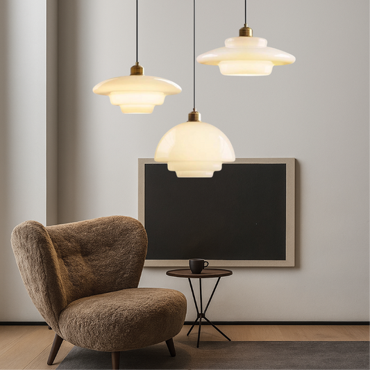 Layered Milky Glass Pendant Light | White Opal Glass Shade in 3 Styles | 11 to 12.6 in Kitchen & Dining Light