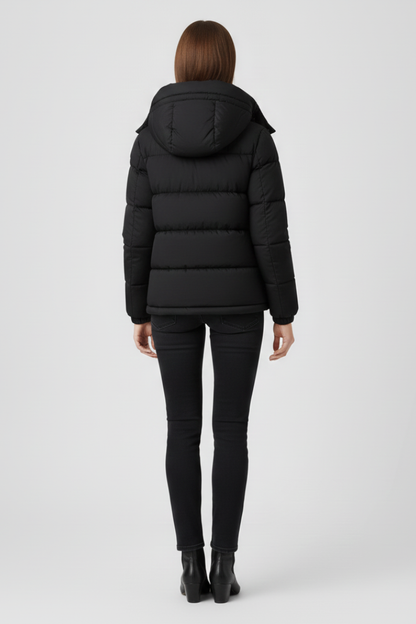 Women's Hooded Puffer Jacket | Quilted Insulated Design with Front Pockets | Black, Sizes M to 3XL