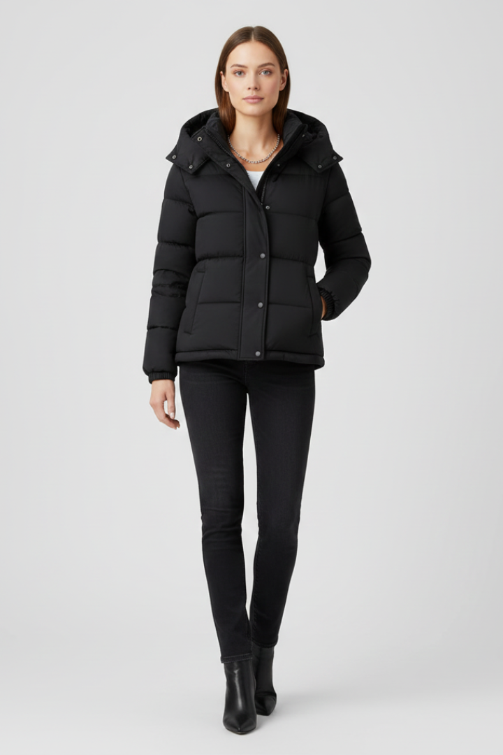 Women's Hooded Puffer Jacket | Quilted Insulated Design with Front Pockets | Black, Sizes M to 3XL