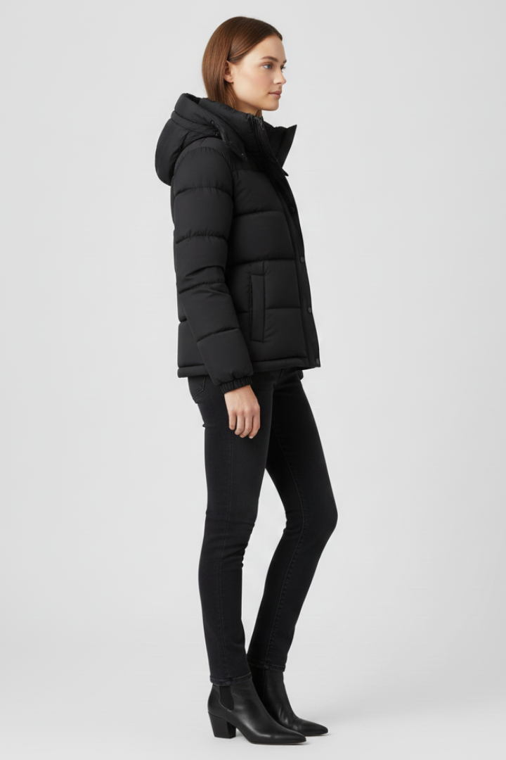 Women's Hooded Puffer Jacket | Quilted Insulated Design with Front Pockets | Black, Sizes M to 3XL