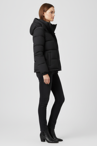 Women's Hooded Puffer Jacket | Quilted Insulated Design with Front Pockets | Black, Sizes M to 3XL