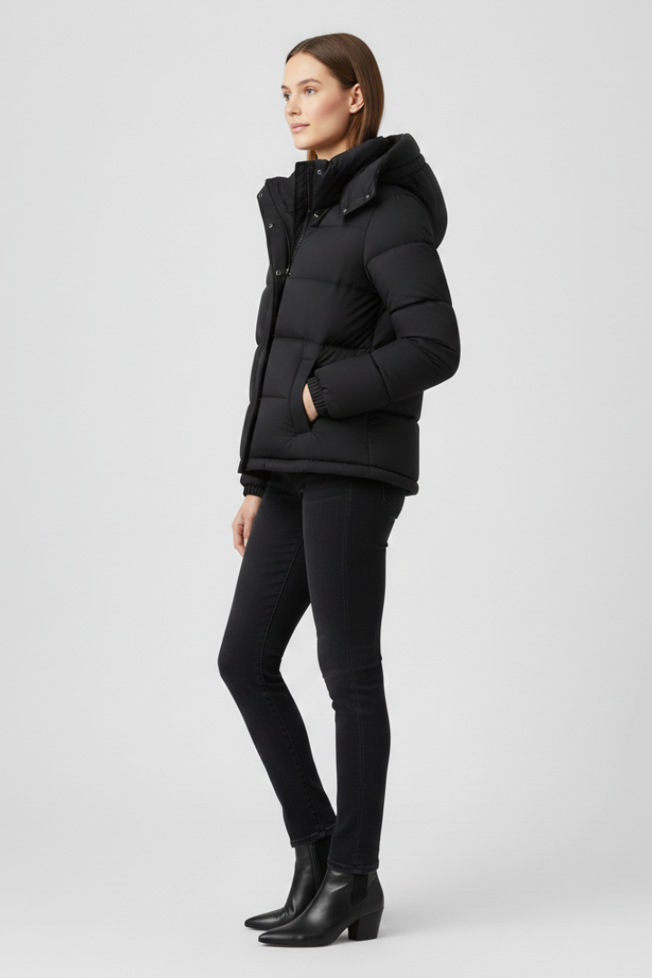 Women's Hooded Puffer Jacket | Quilted Insulated Design with Front Pockets | Black, Sizes M to 3XL