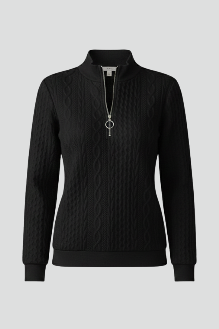 Women's Zip Neck Jumper | Raised Cable Knit Texture, Fitted Cuffs, Straight Hem | 4 Colours, S to 2XL