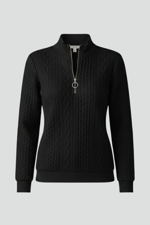 Women's Zip Neck Jumper | Raised Cable Knit Texture, Fitted Cuffs, Straight Hem | 4 Colours, S to 2XL