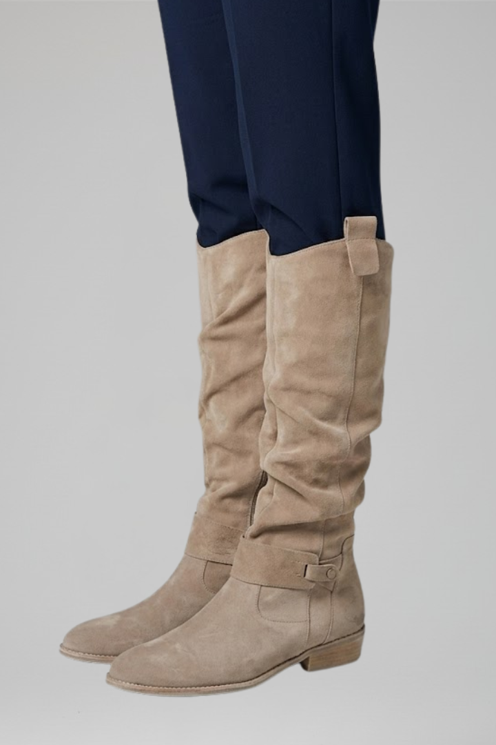Women's Knee-High Boots | Synthetic Suede, Side Zip, Low Block Heel, Slouch Shaft | 4 Colours, UK 2 to 6