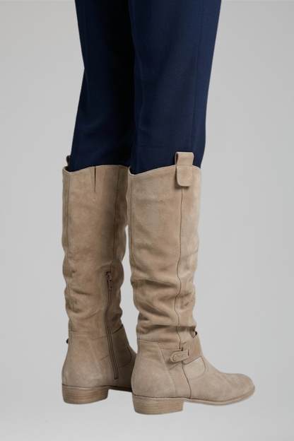 Women's Knee-High Boots | Synthetic Suede, Side Zip, Low Block Heel, Slouch Shaft | 4 Colours, UK 2 to 6