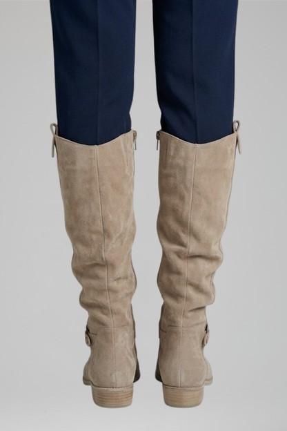 Women's Knee-High Boots | Synthetic Suede, Side Zip, Low Block Heel, Slouch Shaft | 4 Colours, UK 2 to 6