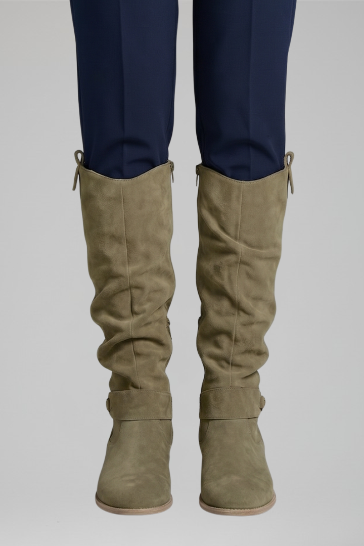 Women's Knee-High Boots | Synthetic Suede, Side Zip, Low Block Heel, Slouch Shaft | 4 Colours, UK 2 to 6