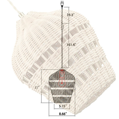 Rattan Plug-In Pendant Light | Woven Boho Shade, 16.4 ft Cord with Switch | E26, Kitchen & Bedroom Hanging Lamp