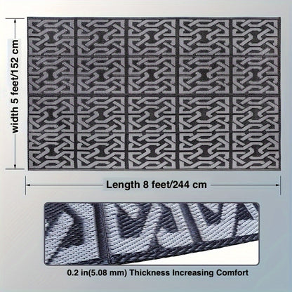 Outdoor Rug | Reversible Black & Grey Geometric Mat, Lightweight & Easy to Clean