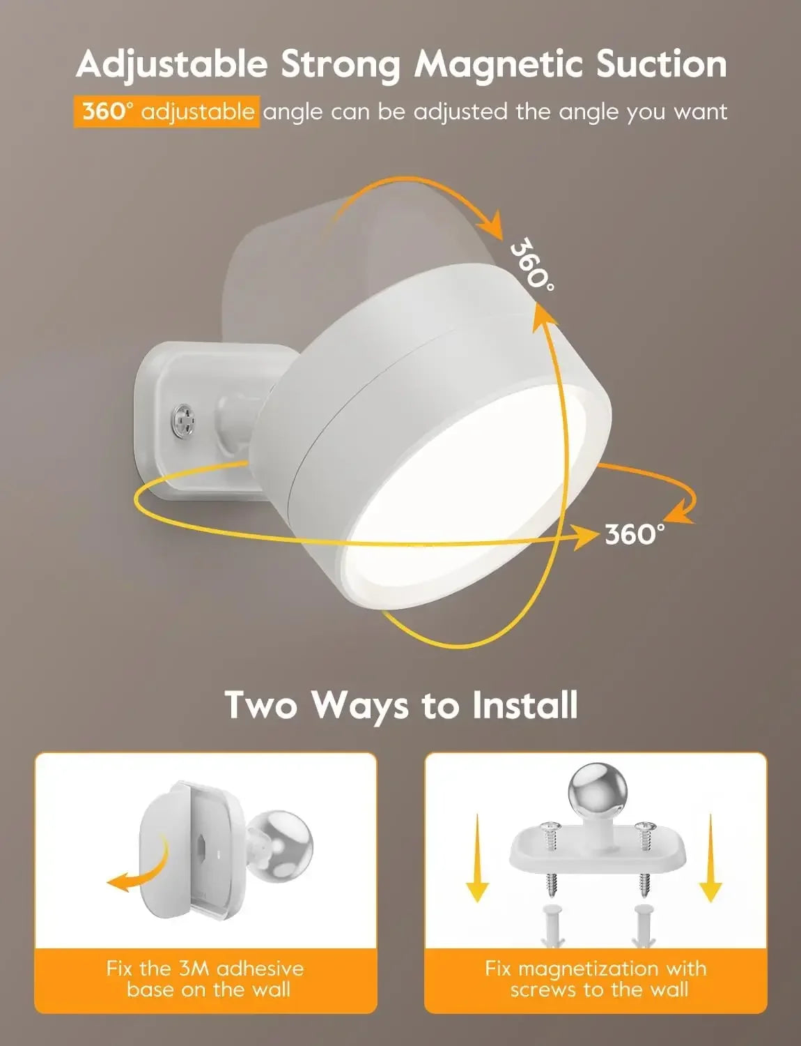Rechargeable Wall Sconce | Magnetic LED Puck Light, 360° Swivel | Remote and Touch Dimming, Single or Set of 2