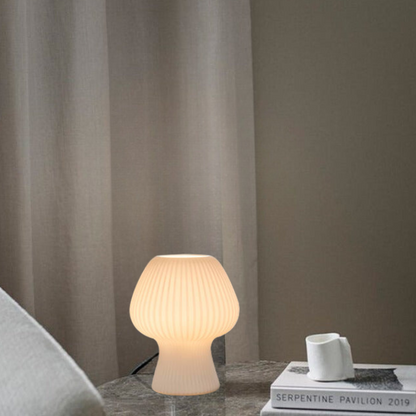 Table Lamp | Ribbed Glass, Vintage Mushroom Design
