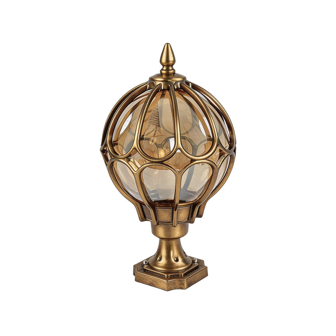 Outdoor Globe Pillar Light | Retro Glass Shade with Copper Base | IP54 Weather-Resistant Design