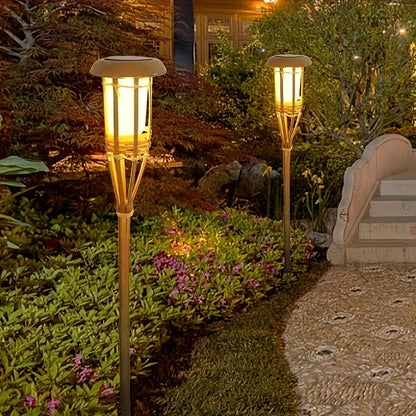 Solar Bamboo Flame Lights | 12-LED Flickering Effect Garden Lanterns, Eco-Friendly Design