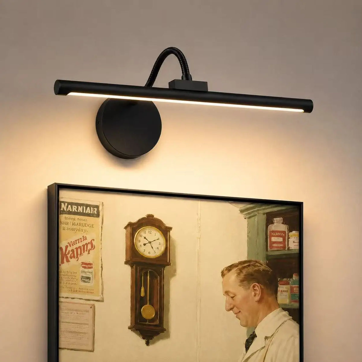 Wireless Picture Light | 12.6 in Black LED Bar on a 360° Gooseneck | Remote Dimming, 3 Light Colors, Single or Pair