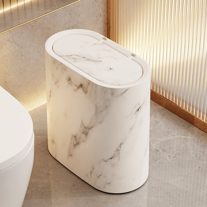 Marble Pattern Trash Can | Space-Saving Oval Design with Lid