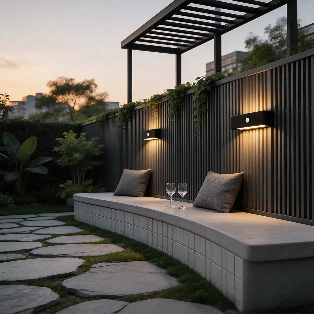 Motion Sensor Outdoor Wall Light | Black Aluminum | IP44 Waterproof | LED Solar Design