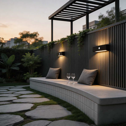 Motion Sensor Outdoor Wall Light | Black Aluminum | IP44 Waterproof | LED Solar Design
